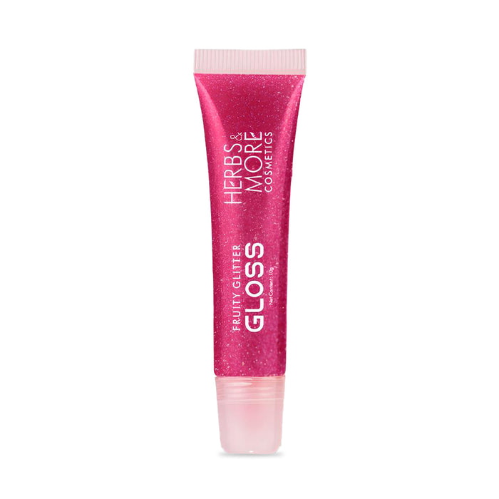 Herbs & More Cosmetics Fruity Lip Gloss Glitter – High Shine, Long-Lasting Moisture, Lightweight Non-Sticky Formula for Sparkling Lips - 10ml (Strawberry, 10ML)